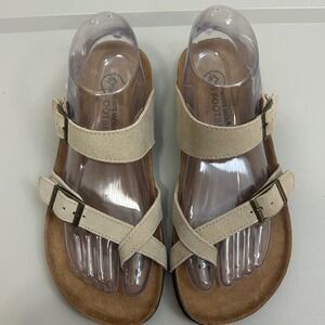 White Mountain Footbeds Women's Gracie 7 M Tan Suede Strappy Comfort Sandals NEW